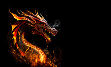 Fire Dragon Head On A Black Background. Generative AI Illistration Of Ancient Red Dragon On Black Background. Dragons Background. Place For Text.