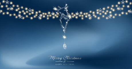 Wall Mural - Vector Christmas decoration. Transparent light garlands and glass deer on abstract background	