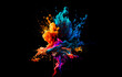Abstract multicolor fume explosion on black background. Paint clouds on black background illustration. Colorful smoke texture. Generative AI colorfull fume in water illustration.