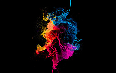Wall Mural - Abstract multicolor fume explosion on black background. Paint clouds on black background illustration. Colorful smoke texture. Generative AI colorfull fume in water illustration.