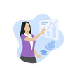 Businesswoman presenting charts and reports. Isolated business and marketing vector illustration.