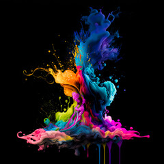 Wall Mural - Abstract multi color paint explosion on black background. Paint clouds on black background illustration. Colorful smoke texture. Generative AI colorfull fume in water illustration.