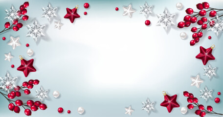 Wall Mural - Christmas decorative border and background made of festive decoration elements. New Year concept