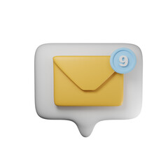 Poster - 3d mail envelope icon with notification new message. Minimal 3d email letter with notification red bubble unread icon. message mailbox concept 3d icon isolate background. 3D rendering illustration