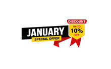 10 Percent JANUARY Discount Offer, Clearance, Promotion Banner Layout With Sticker Style.