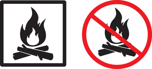 Señal de prohibición y permiso de fuego. Icono vector