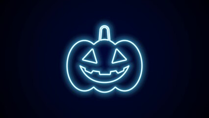 Wall Mural - Glowing neon line Pumpkin icon isolated on black background. Happy Halloween party. 4K Video motion graphic animation