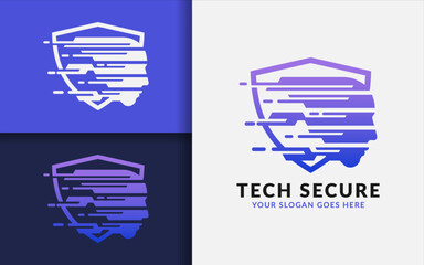 Aufkleber - Tech Secure Logo Design. Abstract Shield Combined with Digital Human Face Logo Concept.