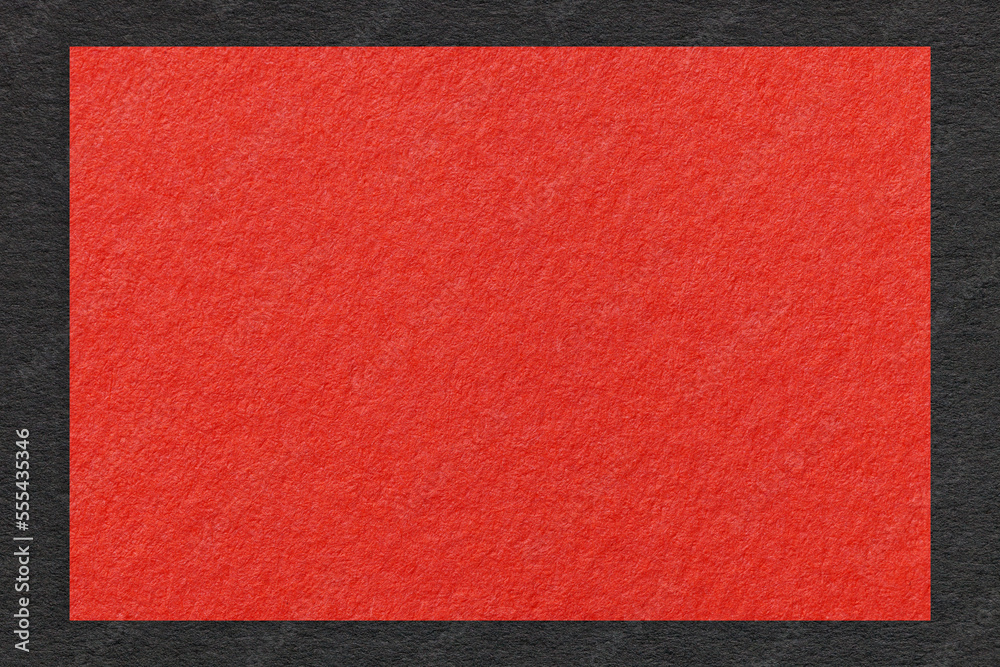 Texture of craft red color paper background with black border, macro ...