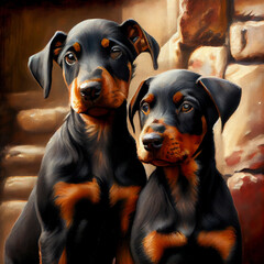 Wall Mural - Doberman puppies generative art