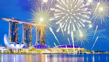 Canvas Print - fireworks display over Singapore happy new year