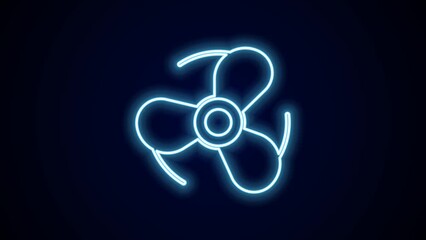 Poster - Glowing neon line Boat propeller, turbine icon isolated on black background. 4K Video motion graphic animation