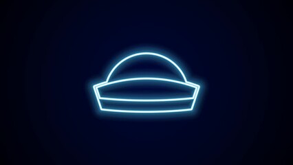 Sticker - Glowing neon line Sailor hat icon isolated on black background. 4K Video motion graphic animation