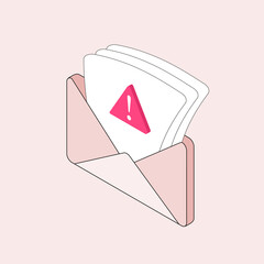 Poster - Fraud Email concept. Phishing scam fraudulent and spoofing e-mail text messages. Malware spreading virus, email spam distribution messages with envelope. Outline flat design isometric vector icon