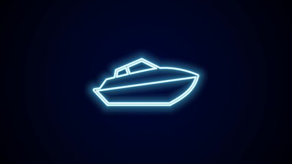 Canvas Print - Glowing neon line Speedboat icon isolated on black background. 4K Video motion graphic animation