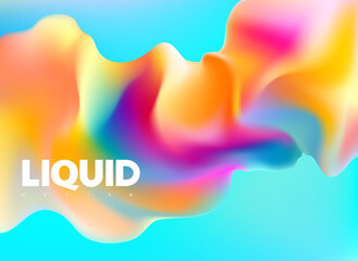 Colorful fluid 3D shapes. Abstract liquid gradient elements on blue background.