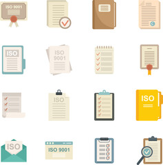 Poster - standard icons set flat vector. iso certified. certificate quality isolated