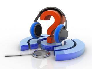 Poster - 3d rendering question mark connected headphone near WiFi Sign