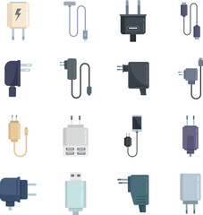 Poster - charger icons set flat vector. mobile charger. usb cable isolated