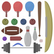 Huge set of sports equipment. Sports. Trainers. Vector illustration
