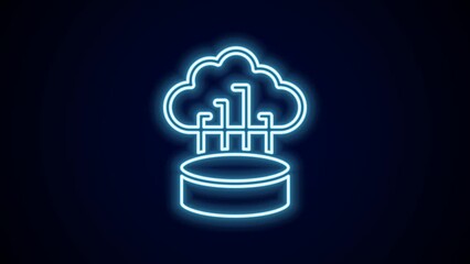 Poster - Glowing neon line Network cloud connection icon isolated on black background. Social technology. Cloud computing concept. 4K Video motion graphic animation