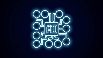 Canvas Print - Glowing neon line Neural network icon isolated on black background. Artificial intelligence AI. 4K Video motion graphic animation