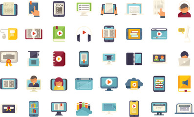Poster - online training icons set flat vector. distance course. class education isolated