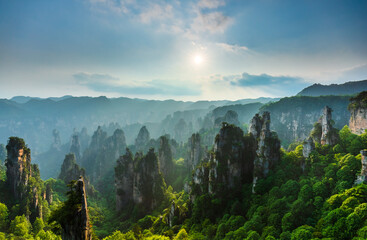  Zhangjiajie National forest park at sunset, Wulingyuan, Hunan, China