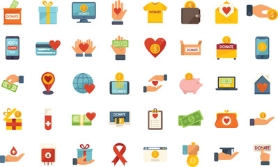 Canvas Print - Charitable giving icons set flat vector. Donate food. Nonprofit sponsor isolated