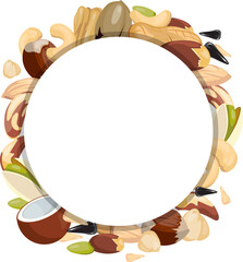 Wall Mural - Healthy nuts circle. Vegan food round banner template