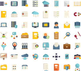 Poster - customer database icons set flat vector. company advertising. business service isolated