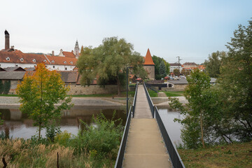 Wall Mural - Bridge over Vltava River and Krumlov Tower - Cesky Krumlov, Czech Republic