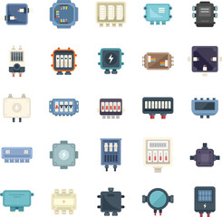 Poster - junction box icons set flat vector. cable connect. electric plug isolated