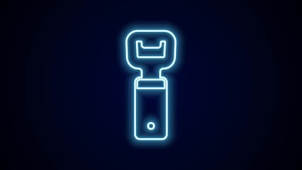 Canvas Print - Glowing neon line Bottle opener icon isolated on black background. 4K Video motion graphic animation