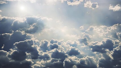 Wall Mural - flying above beautiful clouds with the afternoon sun. moving through amazing cloudscape with beautif