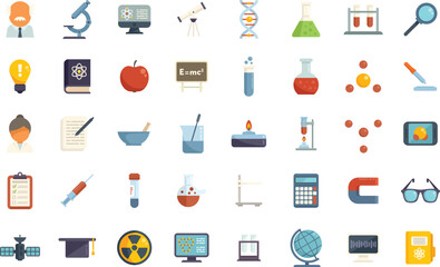 Poster - Research scientist icons set flat vector. Lab formula. Medical chemical isolated