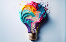 Creativity Cocnept, With Lightbulb Made From Oil Paint Mix, Ai Generative Illustration