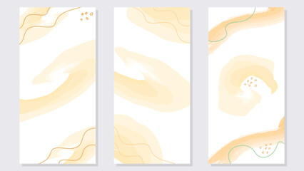 Set of three concept gold shape watercolor for social media and other background design.