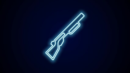 Wall Mural - Glowing neon line Hunting gun icon isolated on black background. Hunting shotgun. 4K Video motion graphic animation