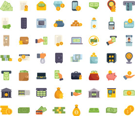 Poster - bank cash icons set flat vector. money cash. euro coin isolated
