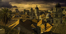 Skyline Of Dubrovnik, Croatia At Dusk With A View Of Rooftops And Towers; Dubrovnik, Croatia