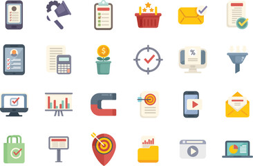 Canvas Print - Marketing filled icons set flat vector. Direct sales. Mail cart isolated