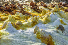 Acidic Hot Springs And Geysers, Mineral Formations, Salt Deposits In The Crater Of Dallol Volcano, Danakil Depression; Afar Region, Ethiopia