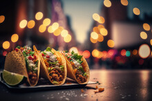 Tacos, Street Fast Food, Mexican Cuisine Popular Dish. AI