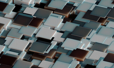 Wall Mural - Abstract digital wallpaper design of dark cubes on a plane with intersecting geometry. Subsurface scattering . 3d render. Three dimensional. Beautiful office illustration of mosaic tiles