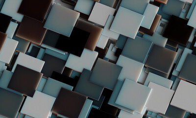Wall Mural - Abstract digital wallpaper design of dark cubes on a plane with intersecting geometry . Subsurface scattering . 3d render. Three dimensional. Beautiful office illustration of mosaic tiles