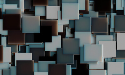 Wall Mural - Abstract digital wallpaper design of dark cubes on a plane with intersecting geometry . Subsurface scattering . 3d render. Three dimensional. Beautiful office illustration of mosaic tiles