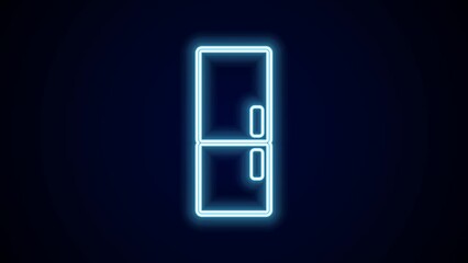 Sticker - Glowing neon line Refrigerator icon isolated on black background. Fridge freezer refrigerator. Household tech and appliances. 4K Video motion graphic animation