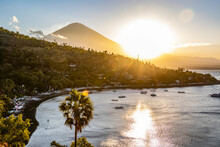Amed Beach With Mount Agung In The Background At Sunset; Bali, Indonesia