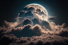  A Full Moon Is Seen Above A Cloud Filled Sky With A Dark Cloud Filled Sky And A Full Moon. Generative AI
